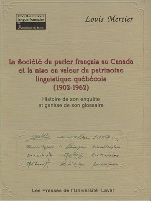 cover image of Société du parler-français au Canada et la mise en valeur...